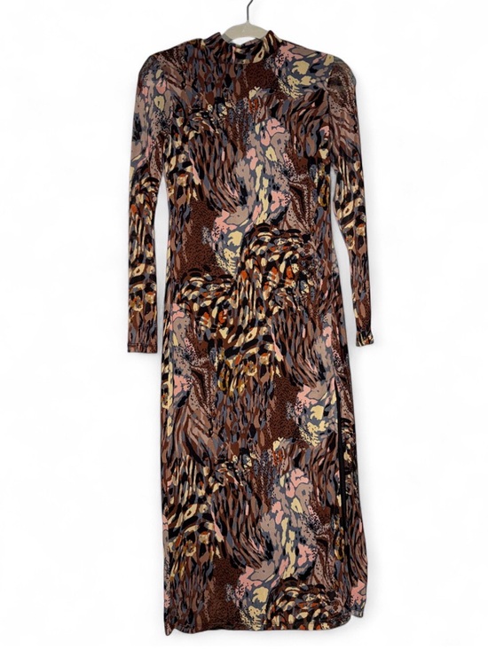 Laundry By Shelli Segal Dresses & Skirts - Long Sleeve Abstract Animal Print Midi Dress in Brown
